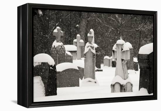 Ottawa, Canada, Beechwood Cemetery. Snow-Covered Gravestone-Bill Young-Framed Premier Image Canvas