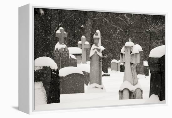 Ottawa, Canada, Beechwood Cemetery. Snow-Covered Gravestone-Bill Young-Framed Premier Image Canvas