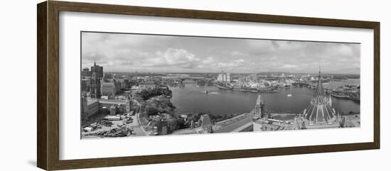 Ottawa Cityscape Panorama in the Day over River with Historical Architecture Black and White.-Songquan Deng-Framed Photographic Print