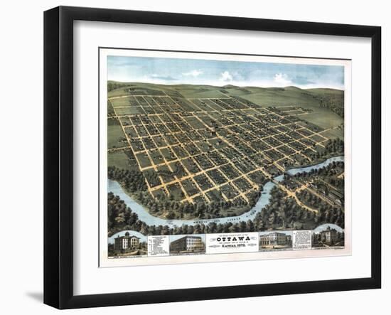 Ottawa, Kansas - Panoramic Map-Lantern Press-Framed Art Print