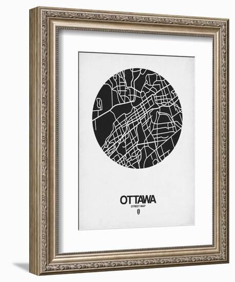 Ottawa Street Map Black on White-NaxArt-Framed Art Print