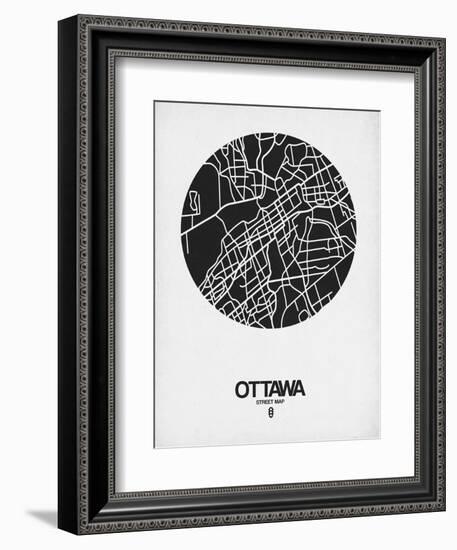 Ottawa Street Map Black on White-NaxArt-Framed Art Print