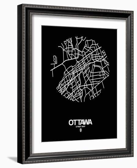 Ottawa Street Map Black-NaxArt-Framed Art Print