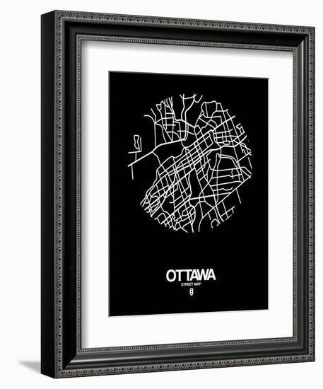 Ottawa Street Map Black-NaxArt-Framed Art Print