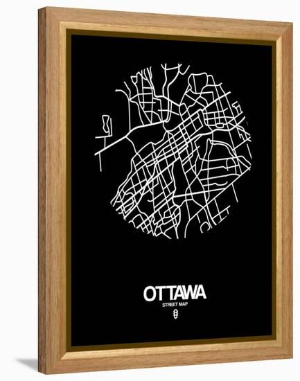 Ottawa Street Map Black-NaxArt-Framed Stretched Canvas