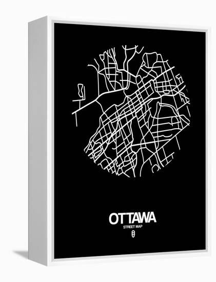 Ottawa Street Map Black-NaxArt-Framed Stretched Canvas