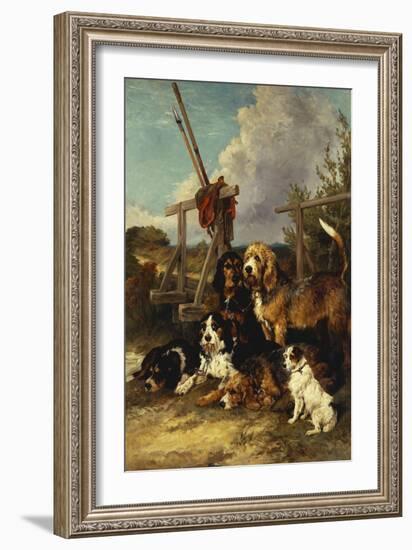 Otter Hounds by a Bridge-Tired Out-John Emms-Framed Giclee Print