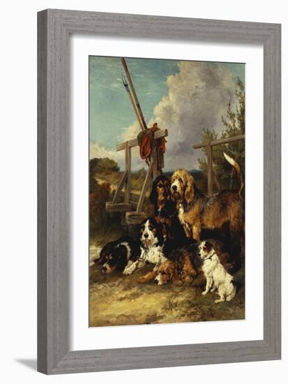 Otter Hounds by a Bridge-Tired Out-John Emms-Framed Giclee Print