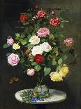 A Bouquet of Roses in a Glass Vase by Wild Flowers on a Marble Table-Otto Didrik Ottesen-Giclee Print