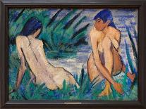 Three Nudes in a Landscape, 1922 distemper on hessian-Otto Muller or Mueller-Giclee Print
