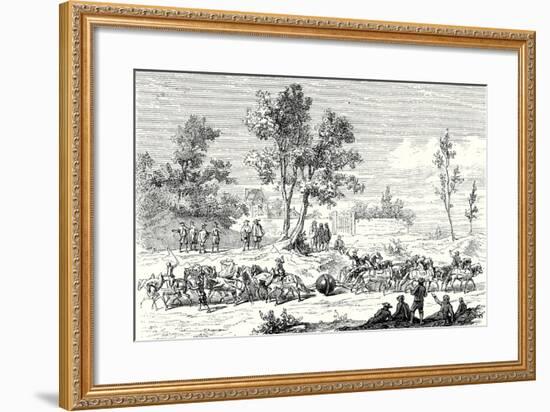 Otto Von Guericke Conducts the Experiment of the Magdeburg Hemispheres with 24 Horses-null-Framed Giclee Print