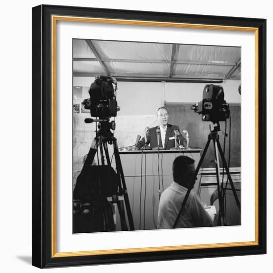 Otto Winzen Speaking to Press About the Man High Project, Minneapolis, Minnesota, 1957-Yale Joel-Framed Photographic Print