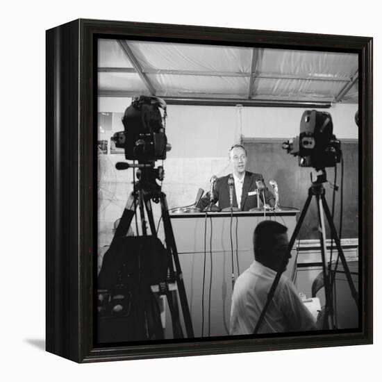 Otto Winzen Speaking to Press About the Man High Project, Minneapolis, Minnesota, 1957-Yale Joel-Framed Premier Image Canvas