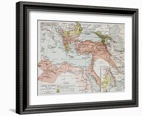 Ottoman Empire Historical Development Old Map (Between 1792 And 1878)-marzolino-Framed Art Print