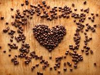 Heart Shape From Brown Coffee Beans, Close-Up On Old Vintage Wooden Background-ouh_desire-Premium Giclee Print