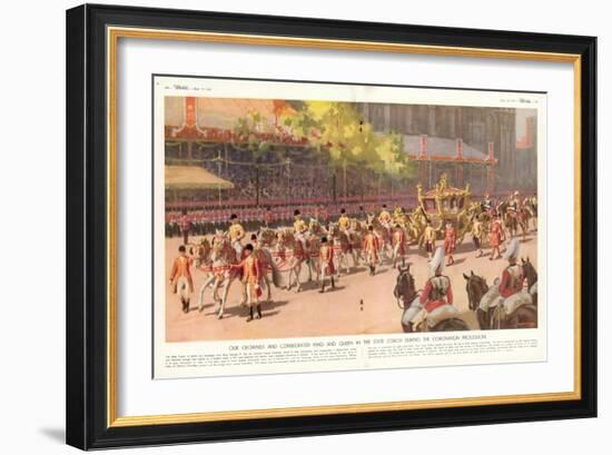 Our Crowned and Consecrated King and Queen in the State Coach During the Coronation Procession-Arthur C. Michael-Framed Giclee Print