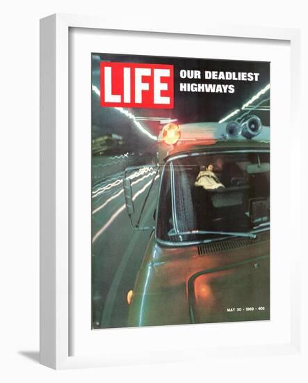 Our Deadliest Highways, Ambulance Speeding Car Accident Victim to Hospital, May 30, 1969-Ralph Crane-Framed Photographic Print