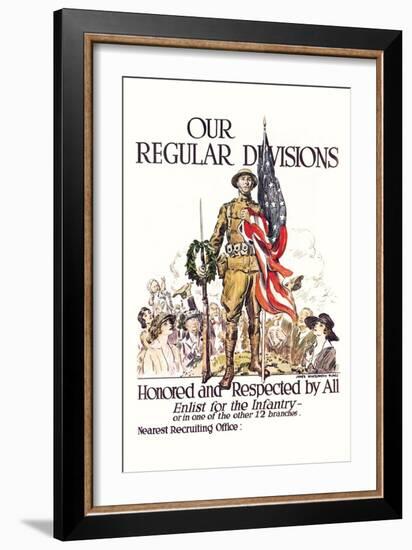 Our Regular Divisions, Enlist for the Infantry-James Montgomery Flagg-Framed Art Print