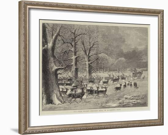 Out-Door Relief, Feeding Deer in Richmond Park-null-Framed Giclee Print