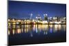 Out of Focus Portland City Skyline at Blue Hour-jpldesigns-Mounted Photographic Print