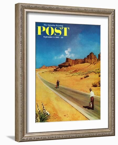 "Out of Gas," Saturday Evening Post Cover, September 2, 1961-George Hughes-Framed Giclee Print