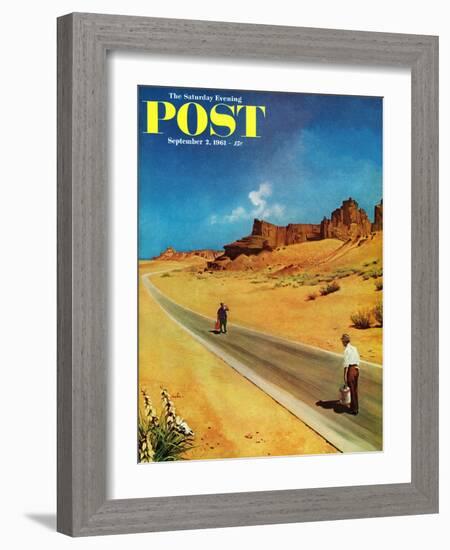 "Out of Gas," Saturday Evening Post Cover, September 2, 1961-George Hughes-Framed Giclee Print