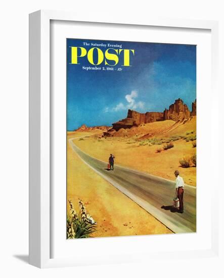 "Out of Gas," Saturday Evening Post Cover, September 2, 1961-George Hughes-Framed Giclee Print