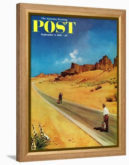 "Out of Gas," Saturday Evening Post Cover, September 2, 1961-George Hughes-Framed Premier Image Canvas