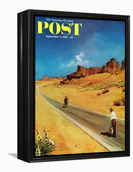 "Out of Gas," Saturday Evening Post Cover, September 2, 1961-George Hughes-Framed Premier Image Canvas