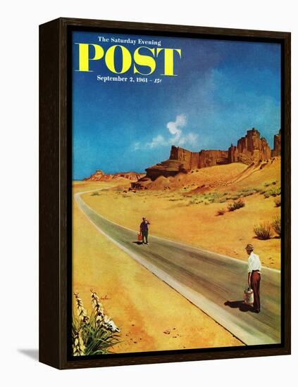 "Out of Gas," Saturday Evening Post Cover, September 2, 1961-George Hughes-Framed Premier Image Canvas