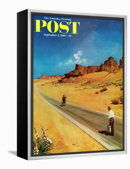 "Out of Gas," Saturday Evening Post Cover, September 2, 1961-George Hughes-Framed Premier Image Canvas