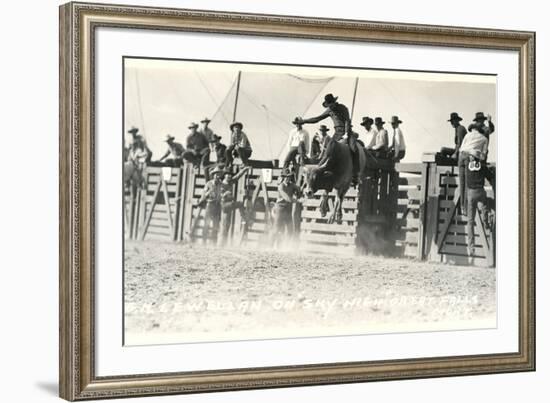 Out of the Chute, Bull Riding-null-Framed Art Print