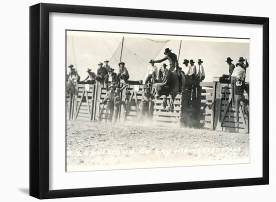 Out of the Chute, Bull Riding-null-Framed Art Print