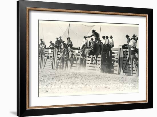 Out of the Chute, Bull Riding-null-Framed Art Print