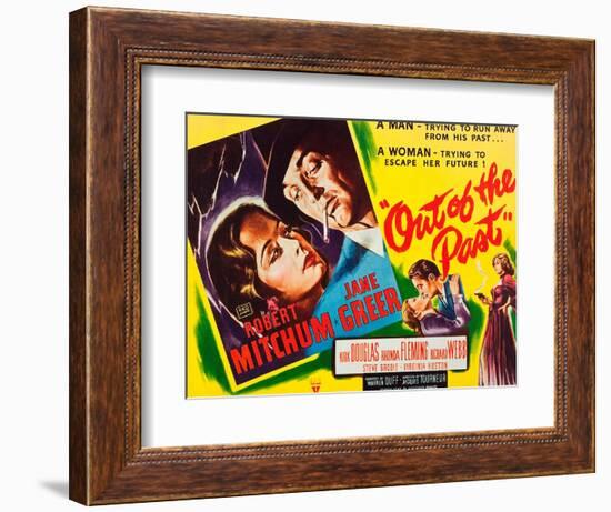 OUT OF THE PAST, top and bottom l-r: Jane Greer, Robert Mitchum on title card, 1947-null-Framed Premium Giclee Print