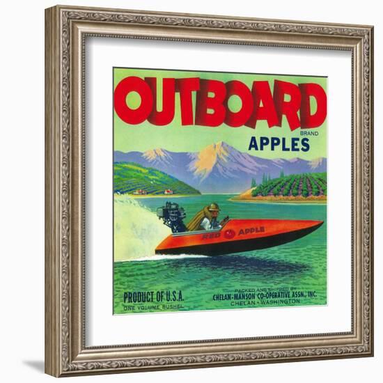 Outboard Apple Label - Chelan, WA-Lantern Press-Framed Art Print