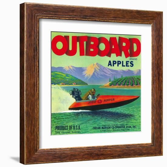 Outboard Apple Label - Chelan, WA-Lantern Press-Framed Art Print