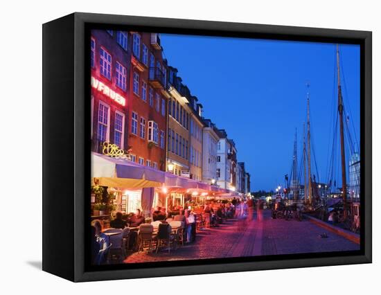 Outdoor Dining and Boats in Nyhavn Harbour, Copenhagen, Denmark, Scandinavia, Europe-Christian Kober-Framed Premier Image Canvas