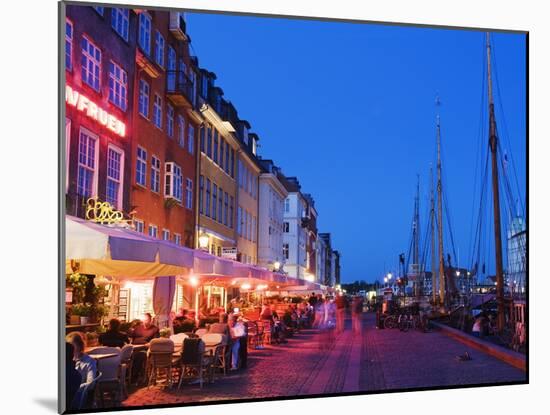 Outdoor Dining and Boats in Nyhavn Harbour, Copenhagen, Denmark, Scandinavia, Europe-Christian Kober-Mounted Photographic Print