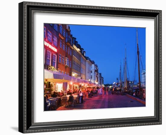 Outdoor Dining and Boats in Nyhavn Harbour, Copenhagen, Denmark, Scandinavia, Europe-Christian Kober-Framed Photographic Print