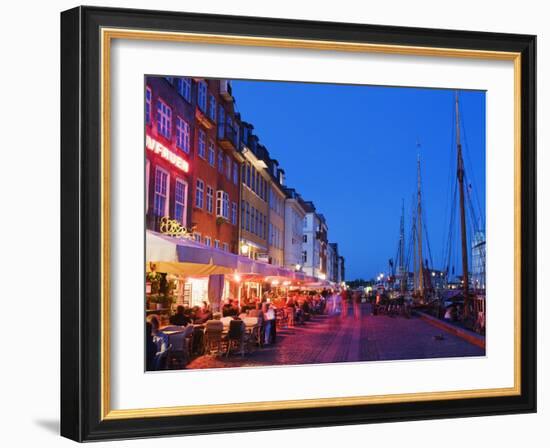 Outdoor Dining and Boats in Nyhavn Harbour, Copenhagen, Denmark, Scandinavia, Europe-Christian Kober-Framed Photographic Print