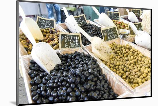 Outdoor market selling olives, Uzes, Provence, France-Lisa S. Engelbrecht-Mounted Photographic Print