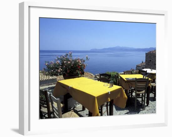 Outdoor Restaurant, Monemvasia, Greece-Connie Ricca-Framed Photographic Print