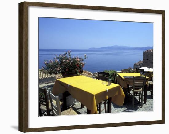 Outdoor Restaurant, Monemvasia, Greece-Connie Ricca-Framed Photographic Print