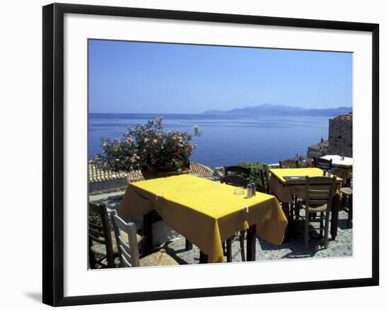 Outdoor Restaurant, Monemvasia, Greece-Connie Ricca-Framed Photographic Print