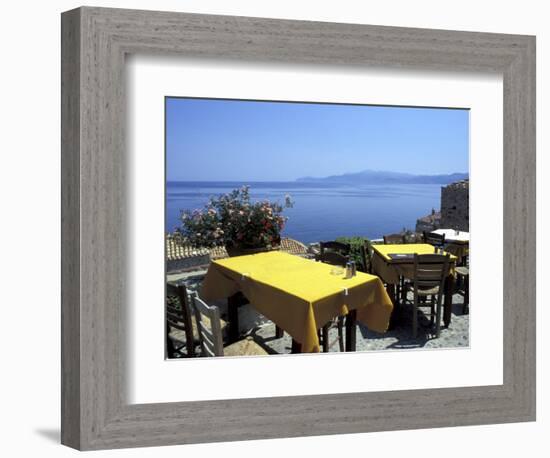 Outdoor Restaurant, Monemvasia, Greece-Connie Ricca-Framed Photographic Print