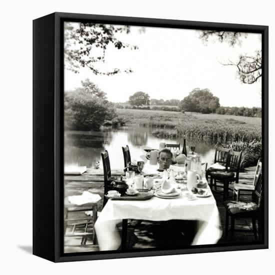 Outdoor Table Setting with Man's Head-Curtis Moffat-Framed Premier Image Canvas