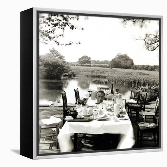 Outdoor Table Setting with Man's Head-Curtis Moffat-Framed Premier Image Canvas