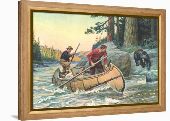 Outdoorsmen Facing Bear-null-Framed Stretched Canvas