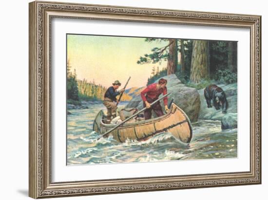 Outdoorsmen Facing Bear-null-Framed Art Print